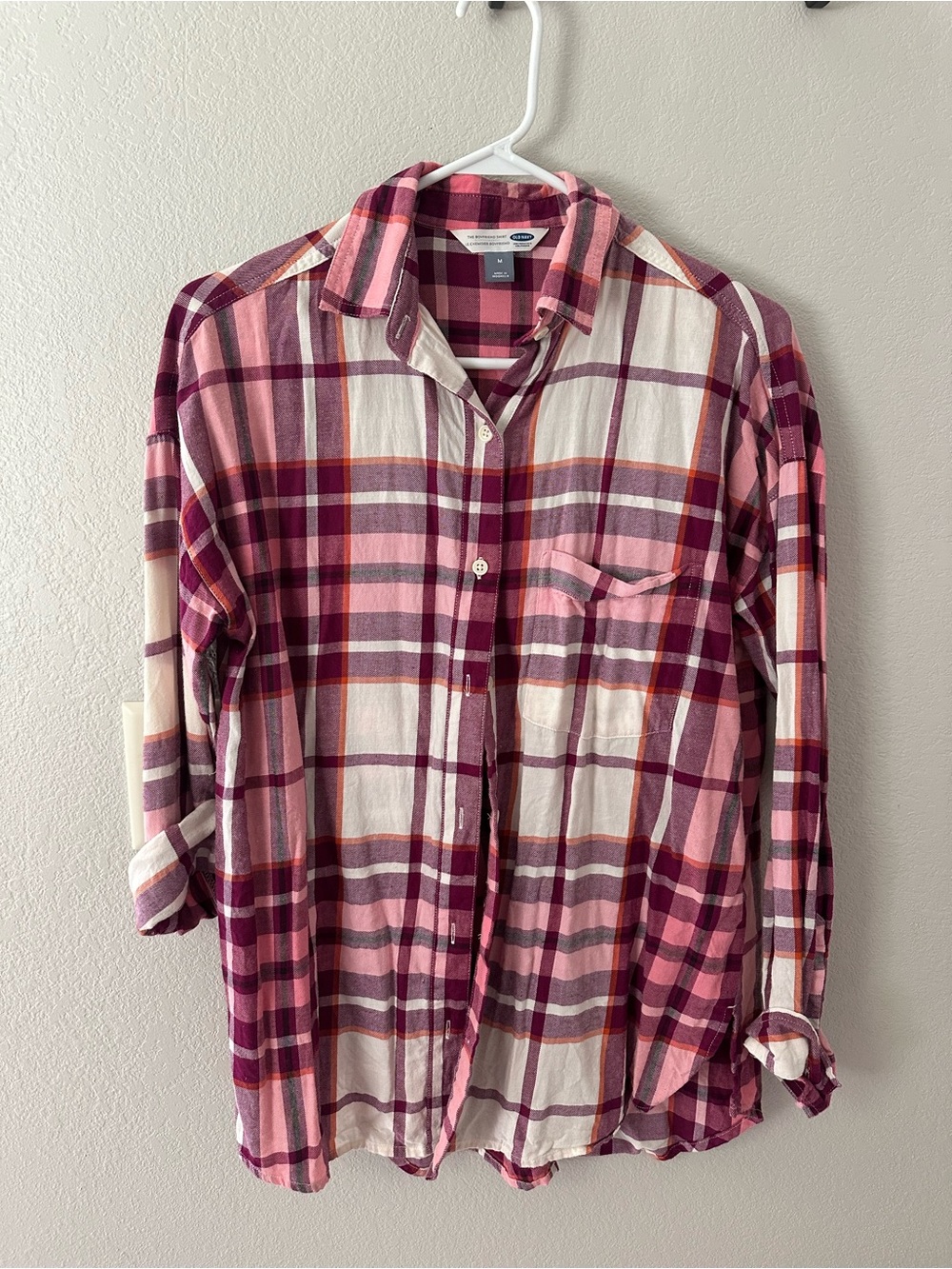 Old Navy Pink and Burgundy Plaid Button-Down Shirt